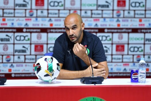 Walid Regragui at a press conference, discussing Morocco’s national team squad ahead of October matches and AFCON 2025 preparations
