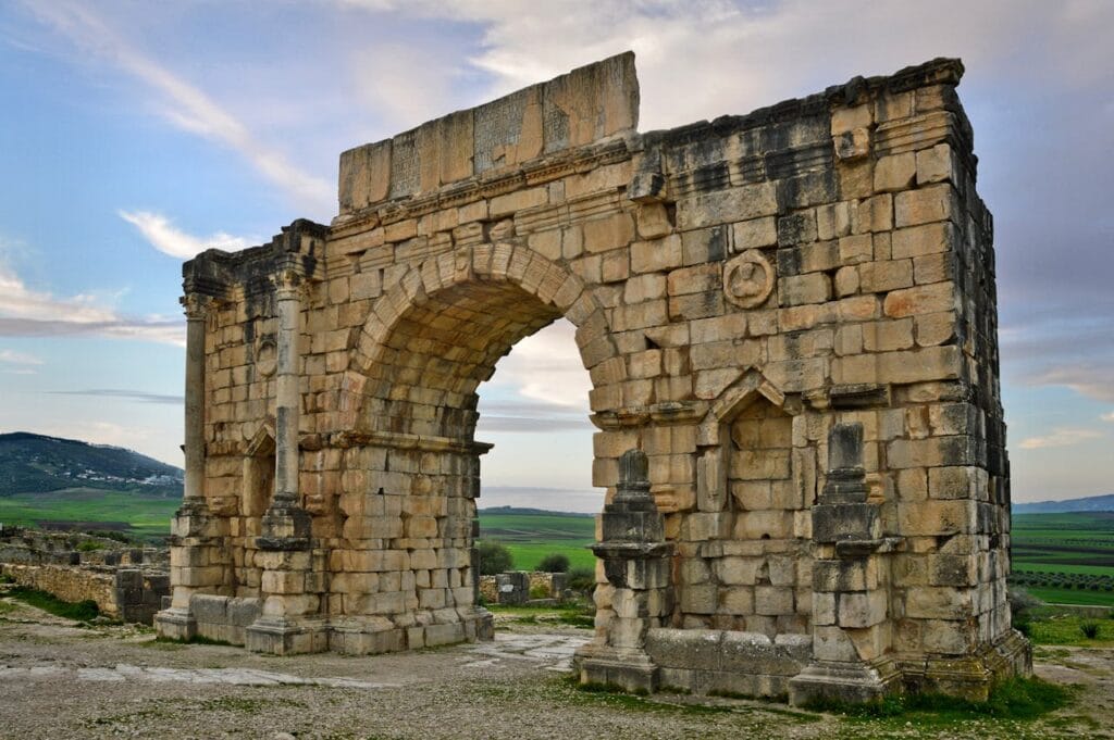 Roman Arch of Caracalla ruins in Volubilis near Meknès, Morocco