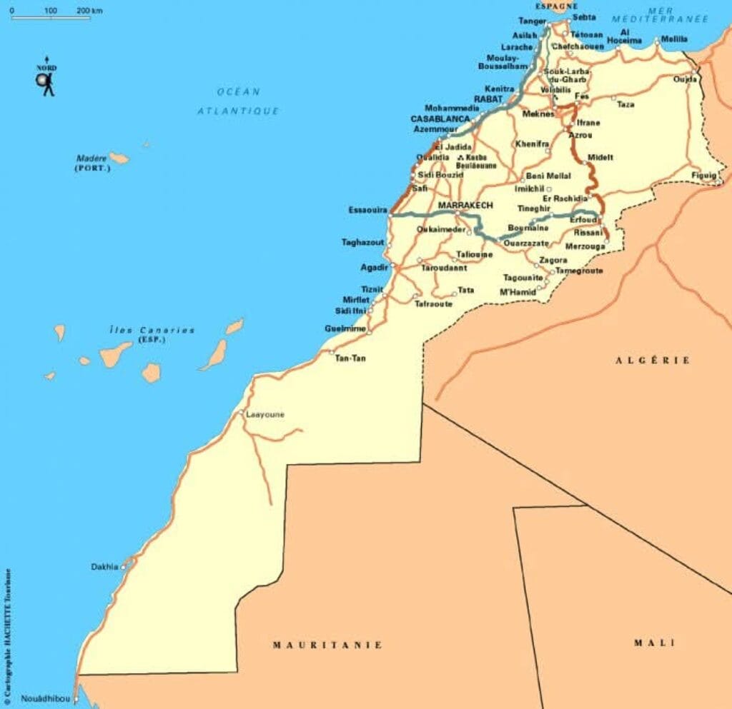Morocco map cycling routes