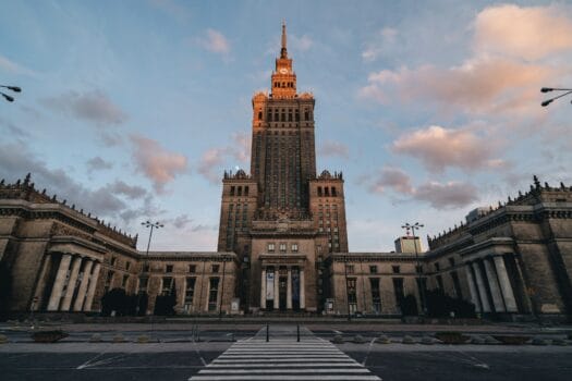The Palace of Culture and Science in Warsaw, venue of the ITTF International Tourism Fair 2025.