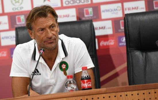 Hervé Renard during a press conference as Morocco national team coach