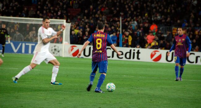 Andrés Iniesta playing for FC Barcelona in the Champions League