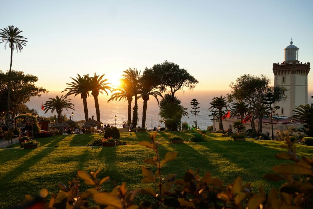 Sunset view at Cape Spartel near Tangier overlooking the Atlantic Ocean in northern Morocco