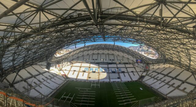 Interior view of Stade Vélodrome in Marseille, home stadium of Olympique de Marseille