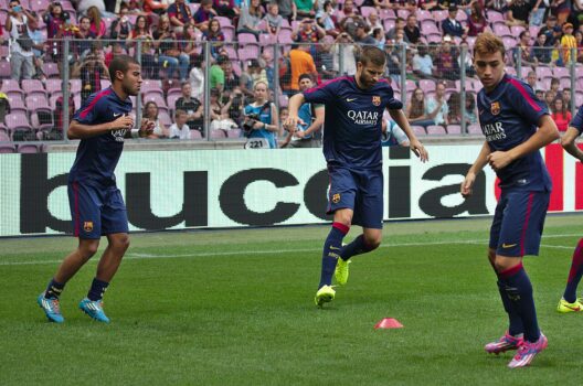 Munir El Haddadi training with FC Barcelona during a pre-match warm-up