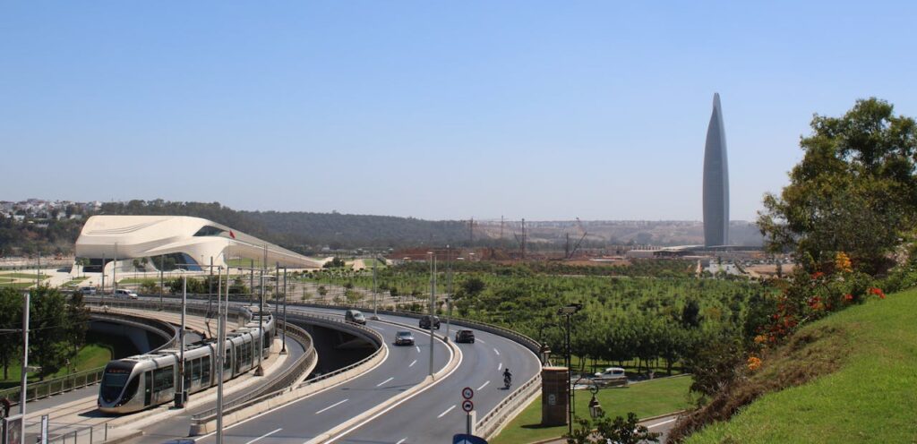 Highway and tramway infrastructure in Rabat Morocco near Mohammed VI Tower