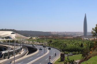 Highway and tramway infrastructure in Rabat Morocco near Mohammed VI Tower